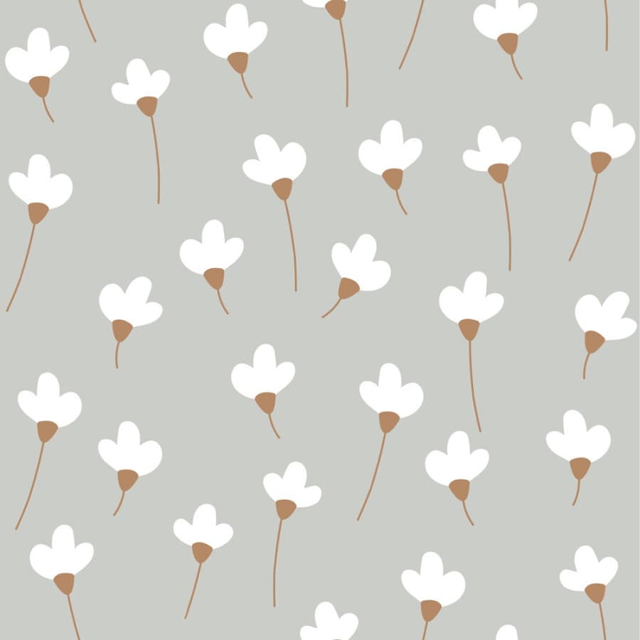 Papier peint enfant marguerites fond gris