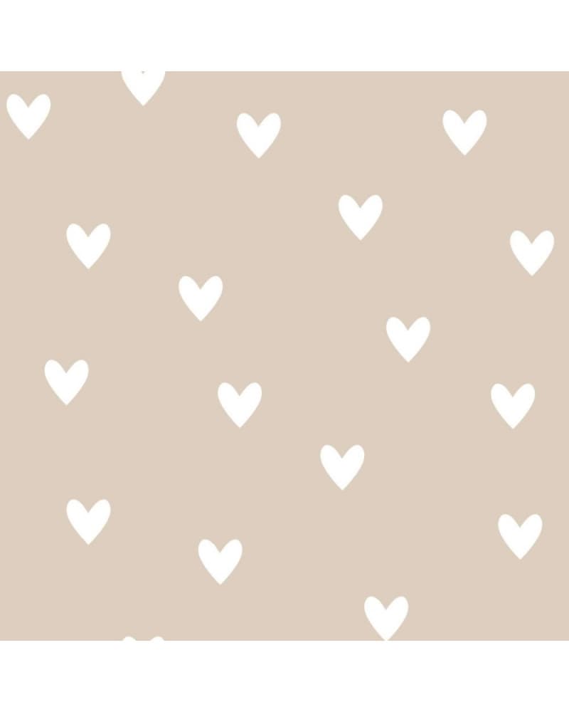 Papier peint enfant cœurs - fond beige