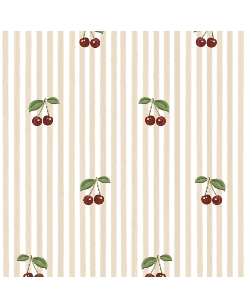 Papier peint enfant à rayures roses avec cerises