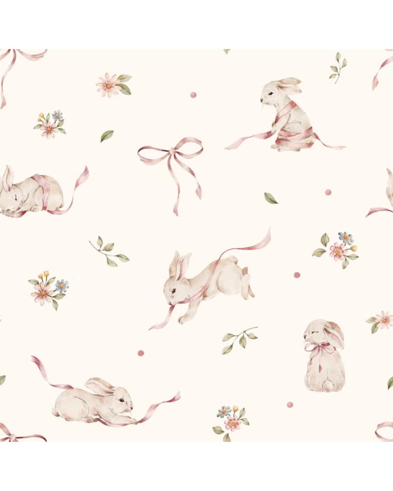 Papier peint enfant petits lapins roses