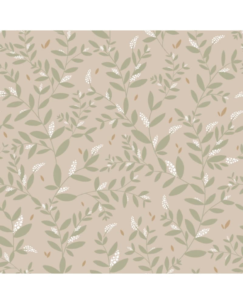 Papier peint enfant brindilles beige et vert