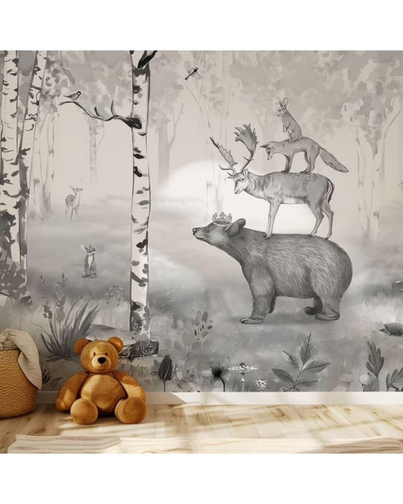 Papier peint enfant Bear King - Black and white
