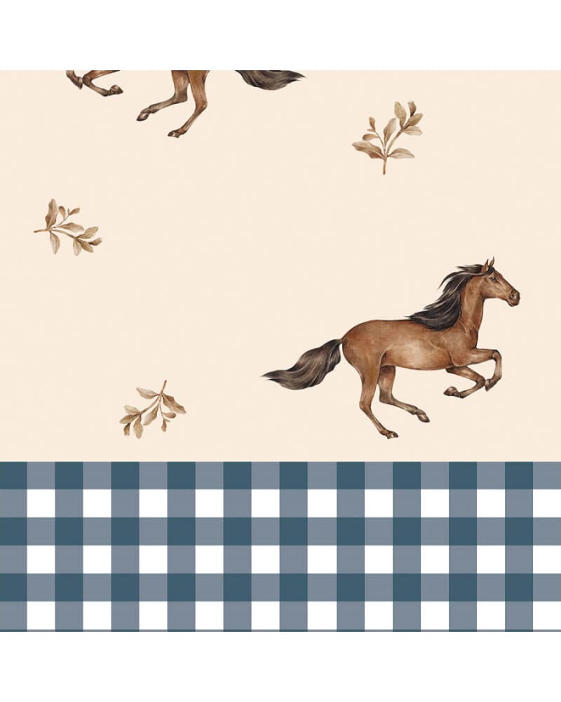 Papier Peint Enfant Chevaux et Carreaux Bleus
