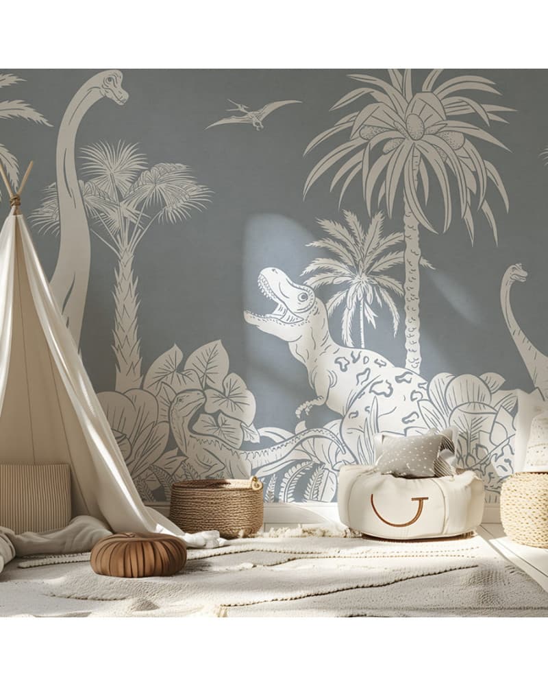 Papier peint enfant Monochrome Dino - Blue