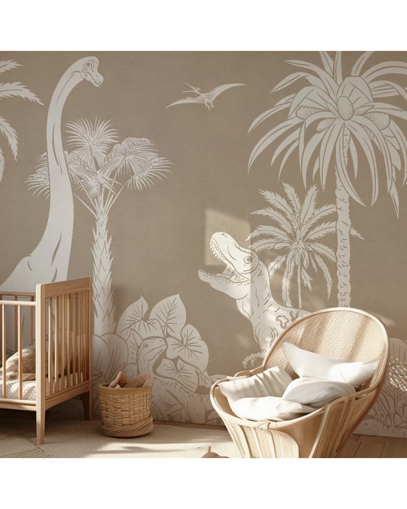 Papier peint enfant Monochrome Dino - Brown