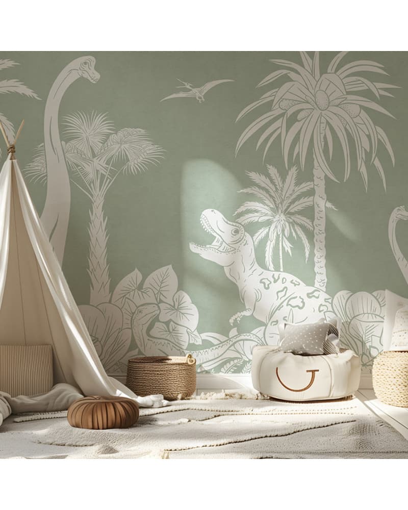Papier peint enfant Monochrome Dino - Green