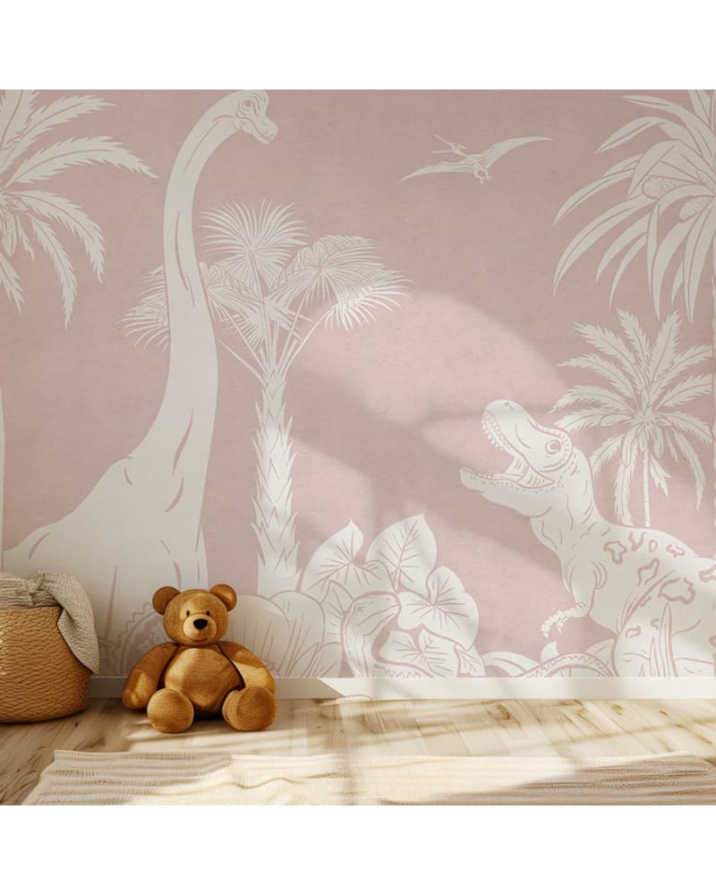 Papier peint enfant Monochrome Dino - Pink