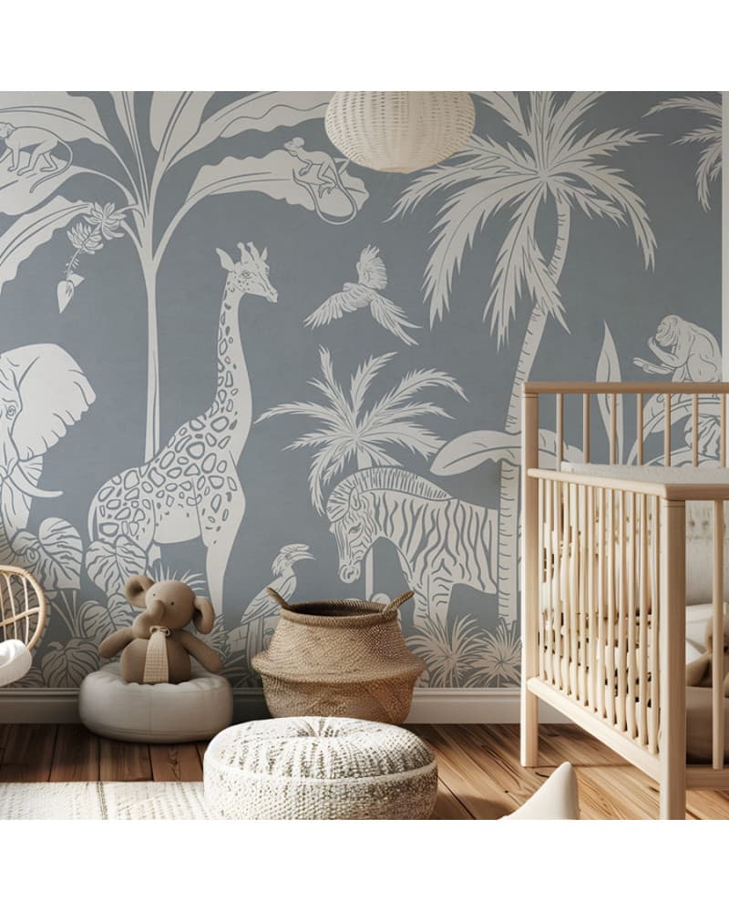 Papier peint enfant Monochrome Jungle - Blue