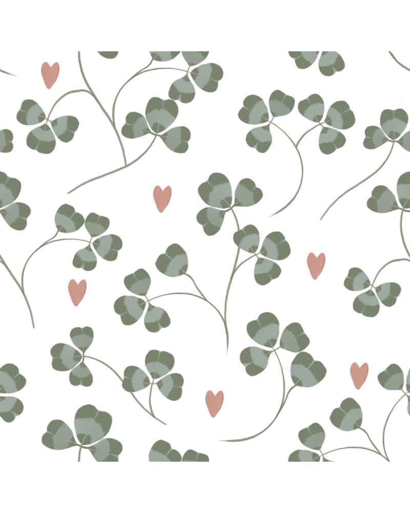 Papier peint enfant trèfles et coeurs fond blanc