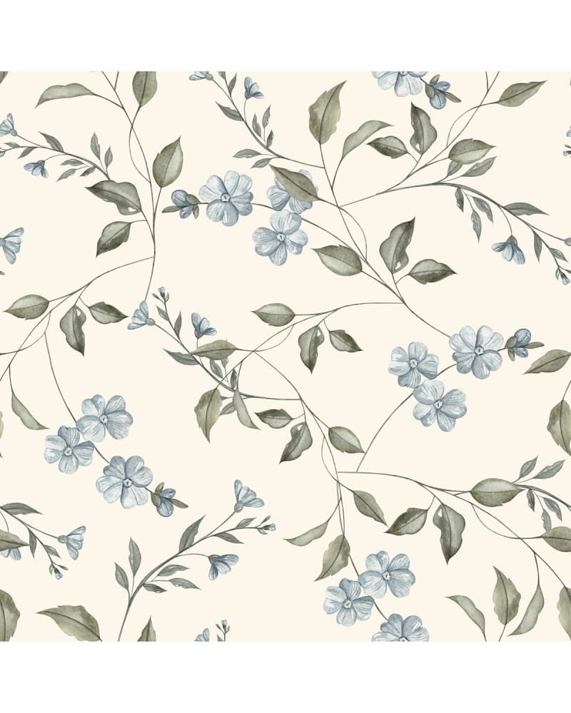 Papier peint enfant - Promenade Fleurie - Bleu Ciel