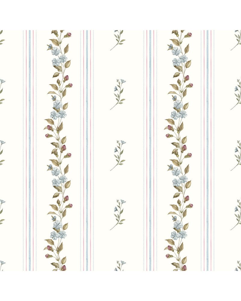 Papier peint enfant - Nostalgie Fleurie - Bleu Ciel