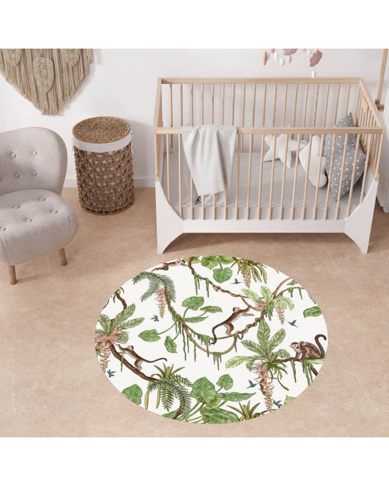 Tapis enfant rond en vinyl playful monkeys