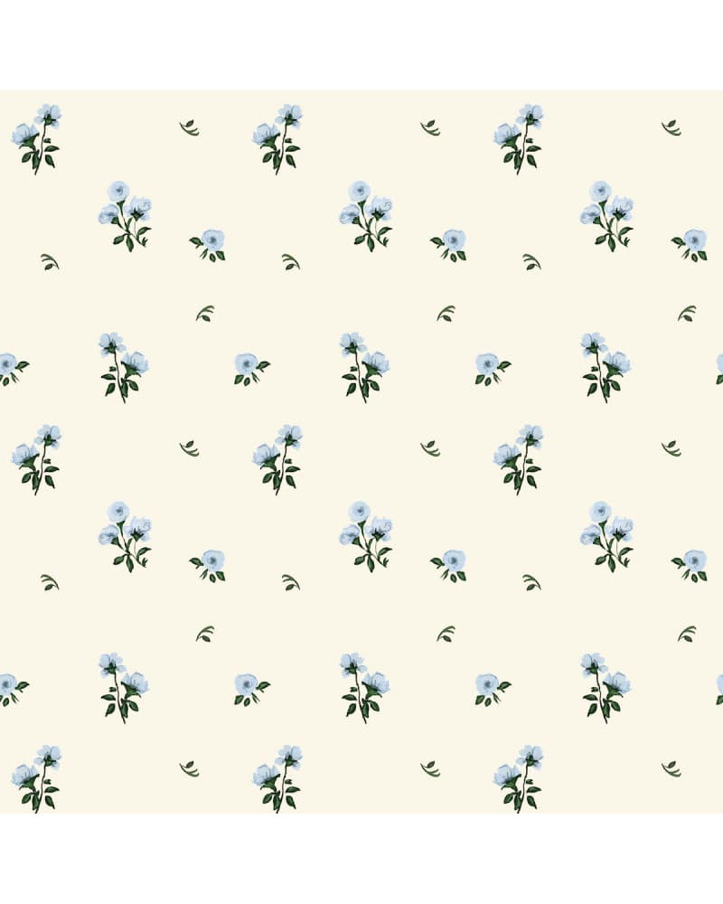 Papier peint enfant - Bleu Délicat Fleuri