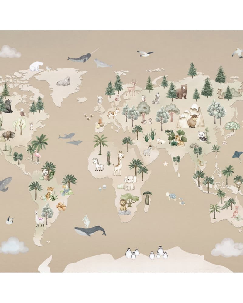 Papier peint enfant -  Animal Atlas brown