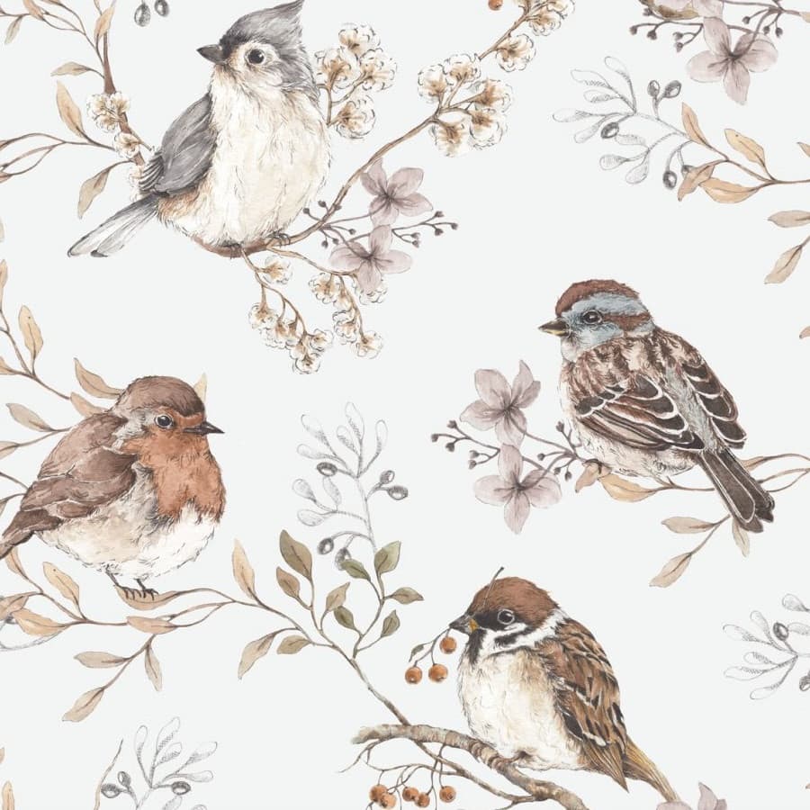 Papier peint Oiseaux sur ciel blanc gris