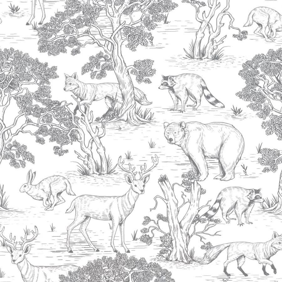 Papier peint Animaux de la forêt (noir et blanc)