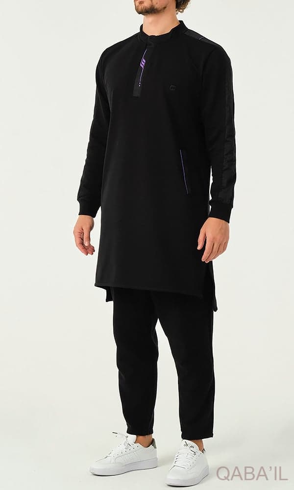 Qamis Court Subtil Noir / Violet Qaba'il