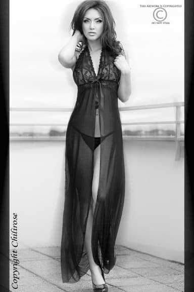 Nuisette longue ouverte - Chilirose Noir L/XL 40/42