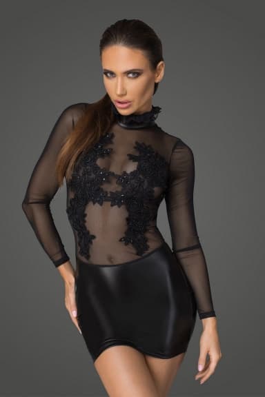 Robe à broderies "VIP" - Noir Handmade L 40