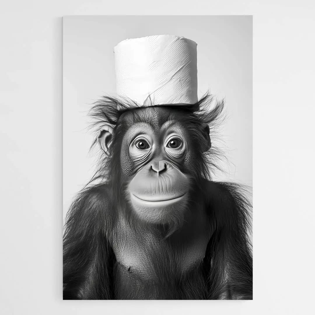 Tableau tête de singe Tableau avec cadre flottant 20x30