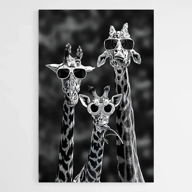 Tableau Girafes Noir et Blanc Tableau avec cadre flottant 40x60