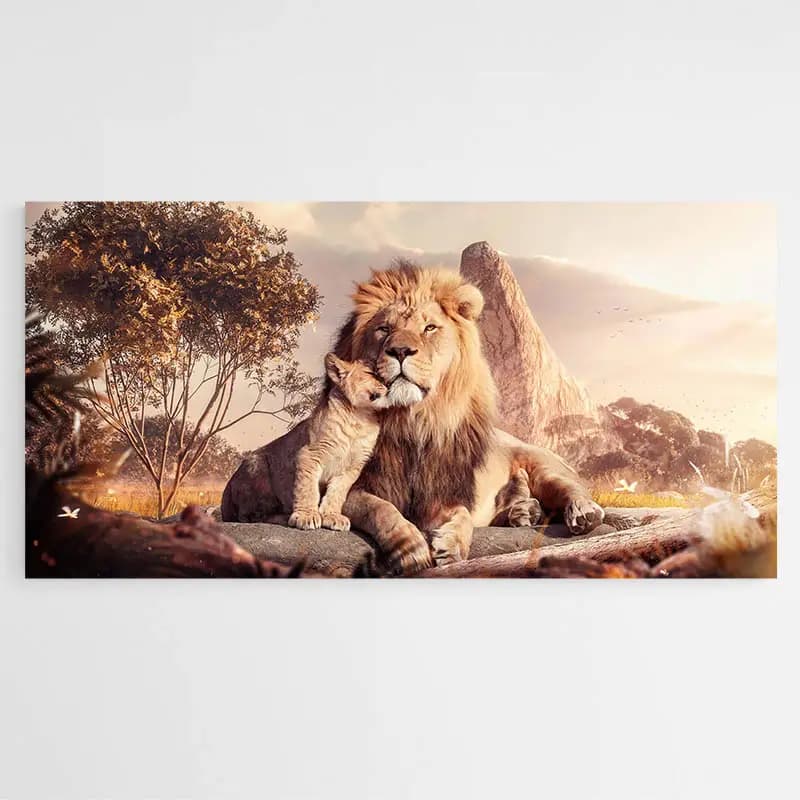 Tableau Lion et Lionceau Tableau monté sur châssis 50x100