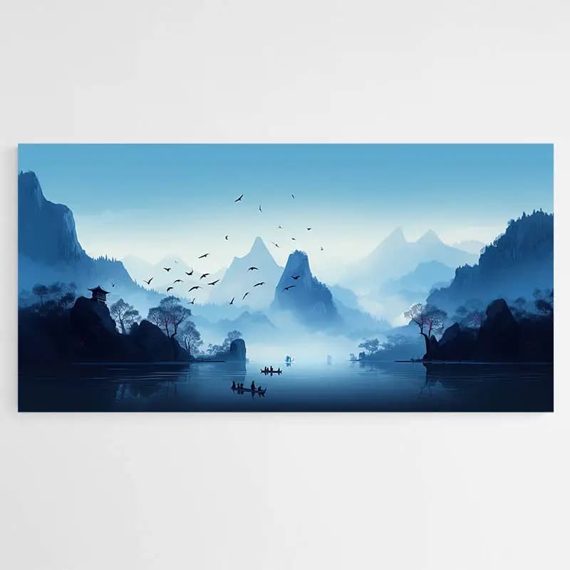 Tableau Montagne et Brume Tableau monté sur châssis 40x80