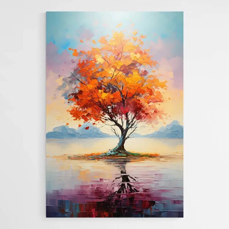 Tableau Peinture Arbre Orange Tableau avec cadre flottant 20x30