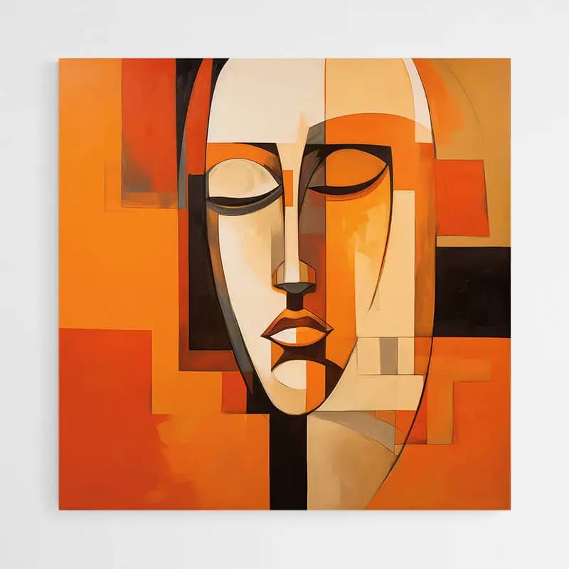 Tableau visage abstrait orange et noir Tableau monté sur châssis 90x120