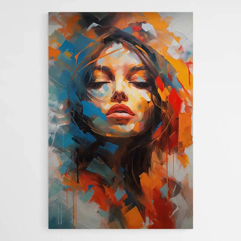 Tableau visage femme cubisme coloré Tableau monté sur châssis 60x80