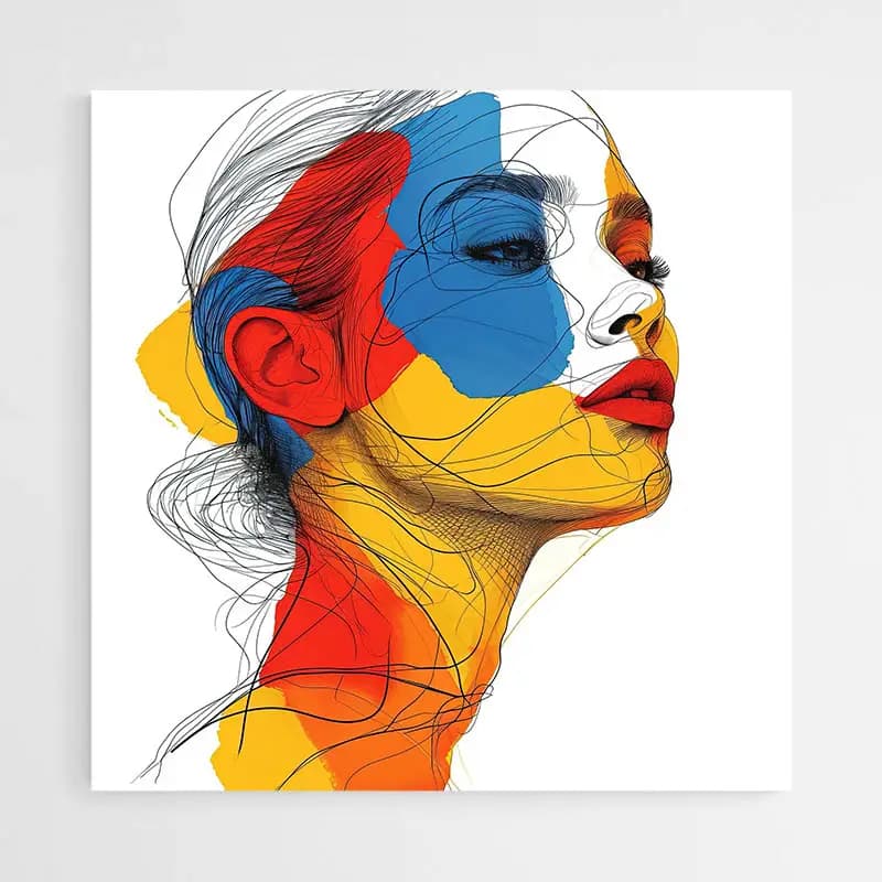 Tableau visage line art coloré Tableau plexiglas 20x20