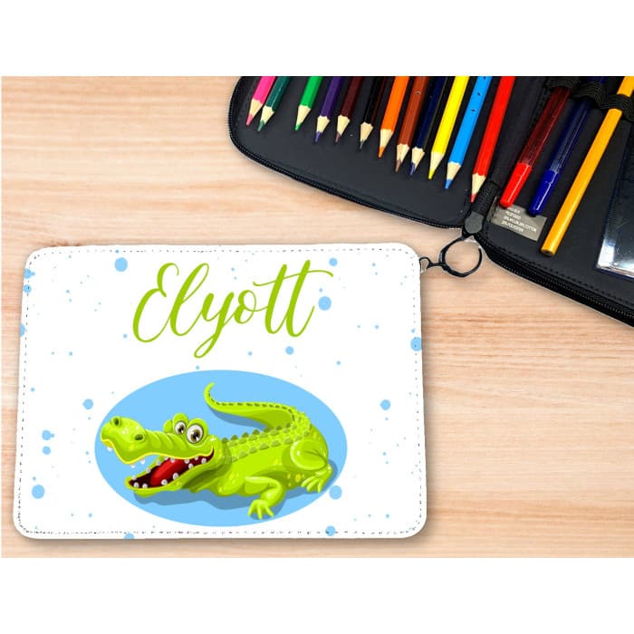 Trousse personnalisable remplie de crayons modèle crocodile