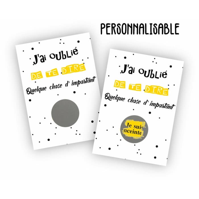 Carte à gratter personnalisable jaune – Texte de votre choix "J'ai oublié de te dire quelque chose"
