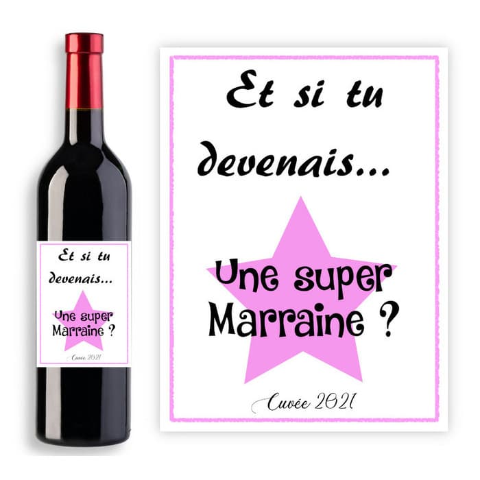 Étiquette personnalisable pour bouteille de vin ou champagne – Demande Marraine