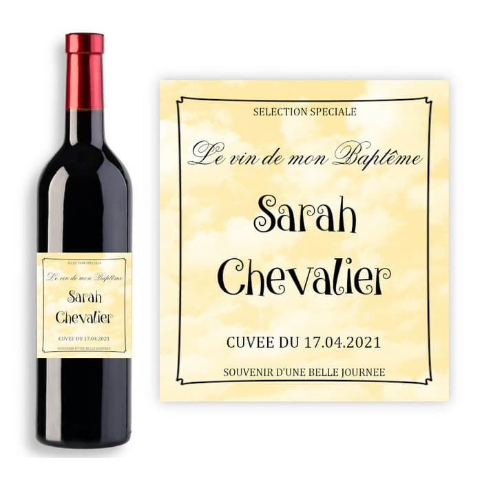 Étiquette bouteille de vin personnalisable pour baptême