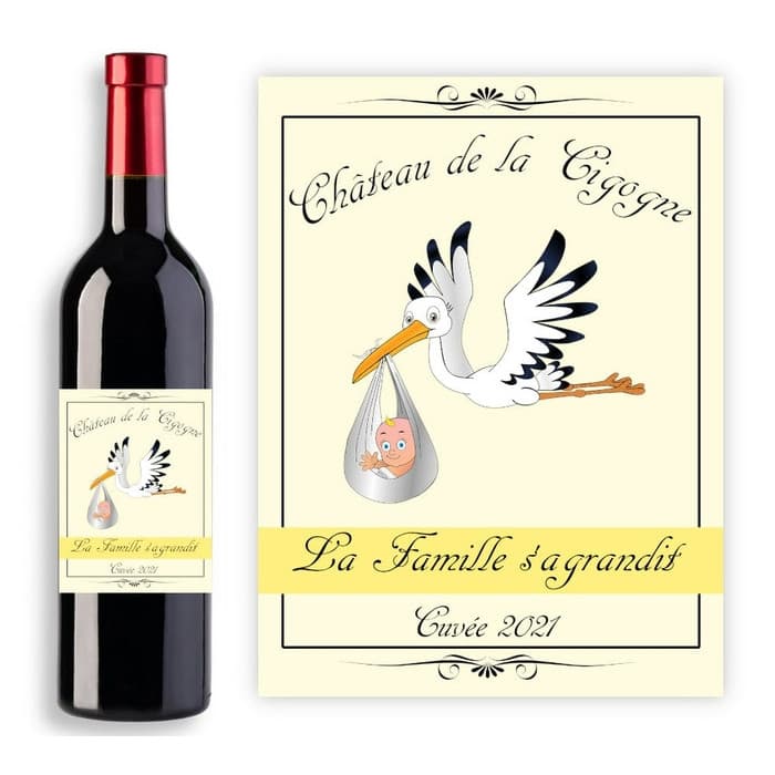 Étiquette personnalisée "La famille s'agrandit" pour bouteille de vin ou champagne