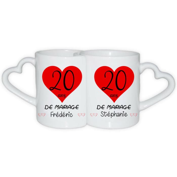 Duo de mugs coeur pour anniversaire de mariage