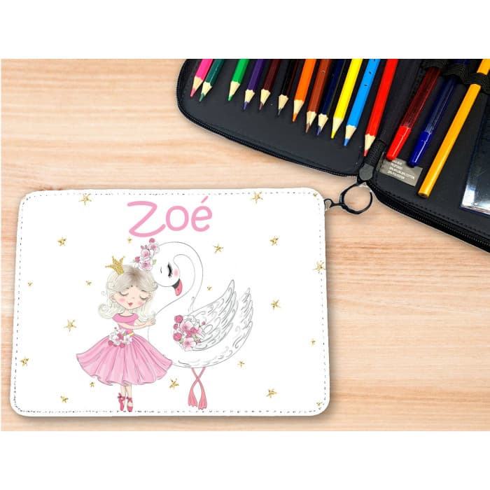 Trousse personnalisable remplie de crayons modèle danseuse et cygne