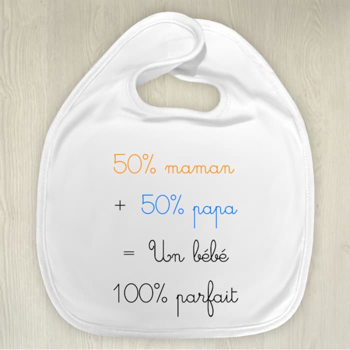 Bavoir personnalisé 50% maman 50% papa