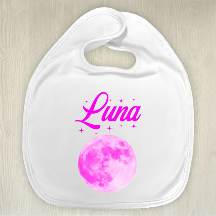 Bavoir personnalisable modèle lune rose