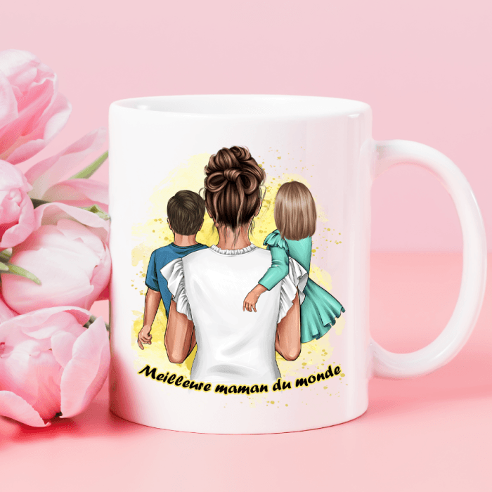 Mug maman personnalisable avec deux enfants