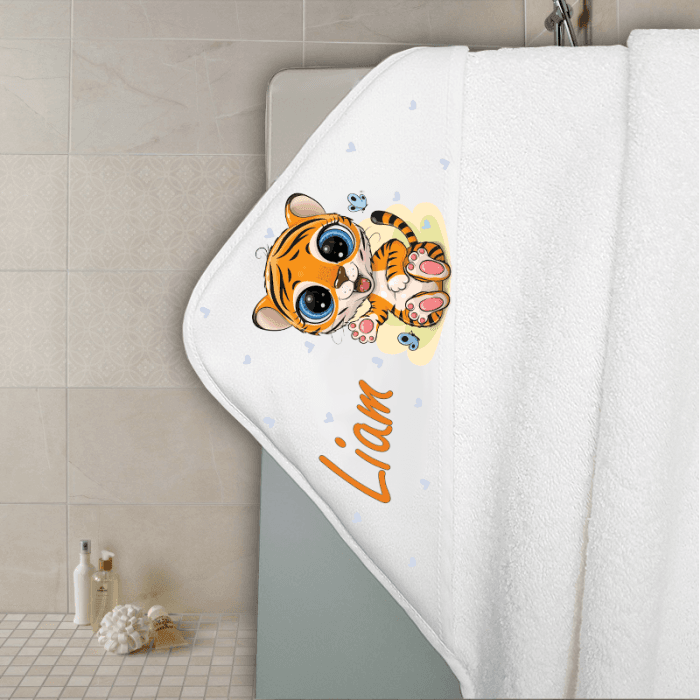 Cape de bain en éponge personnalisable modèle tigre