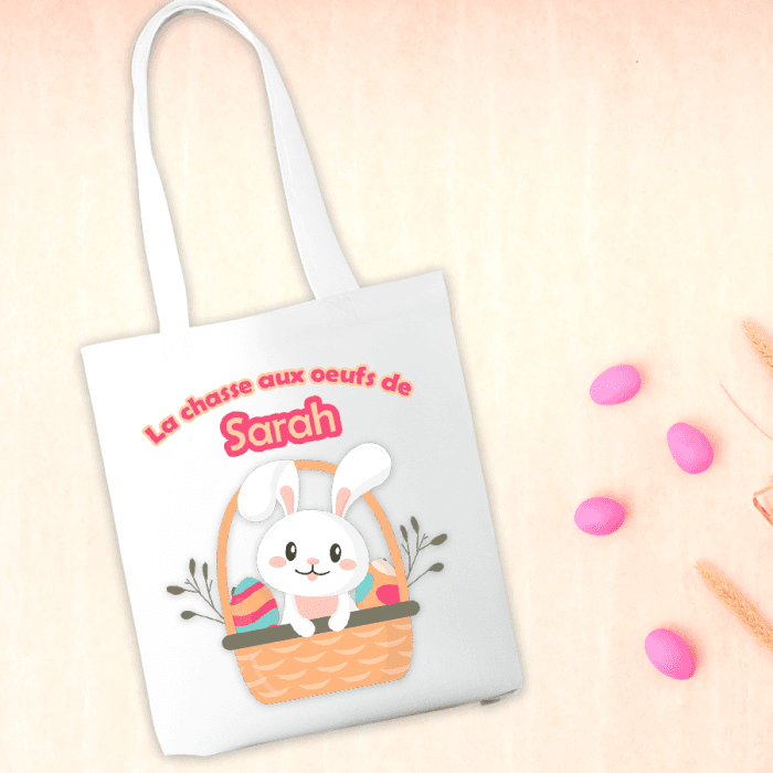 Tote bag personnalisable Pâques modèle lapin et panier