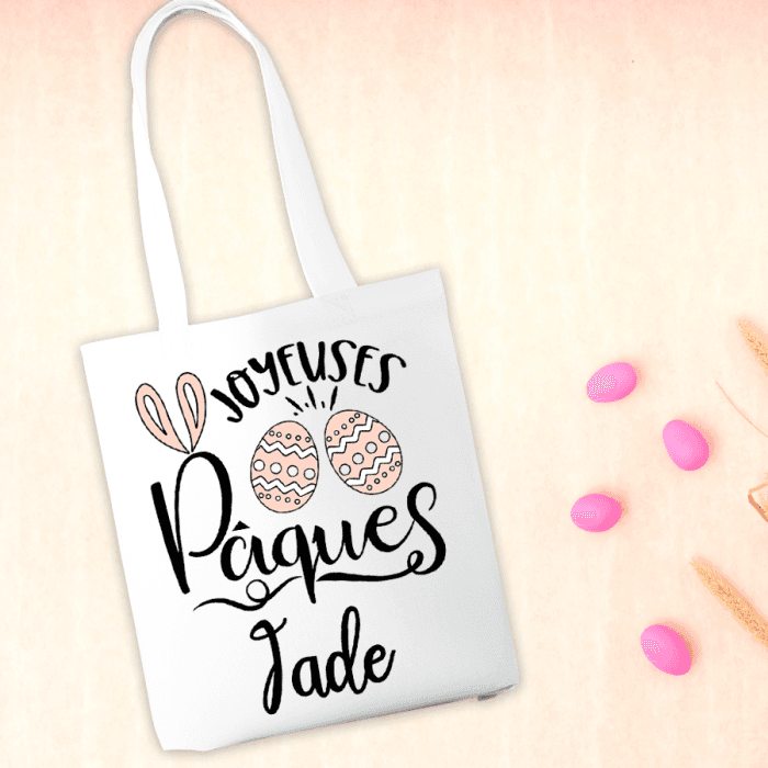 Tote bag personnalisable Joyeuses Pâques prénom