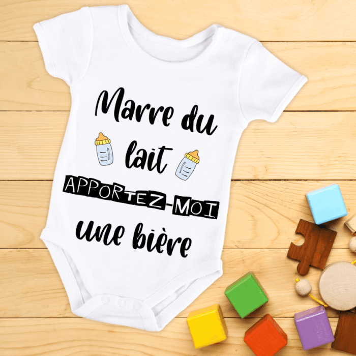Body bébé ou tee-shirt personnalisé marre du lait
