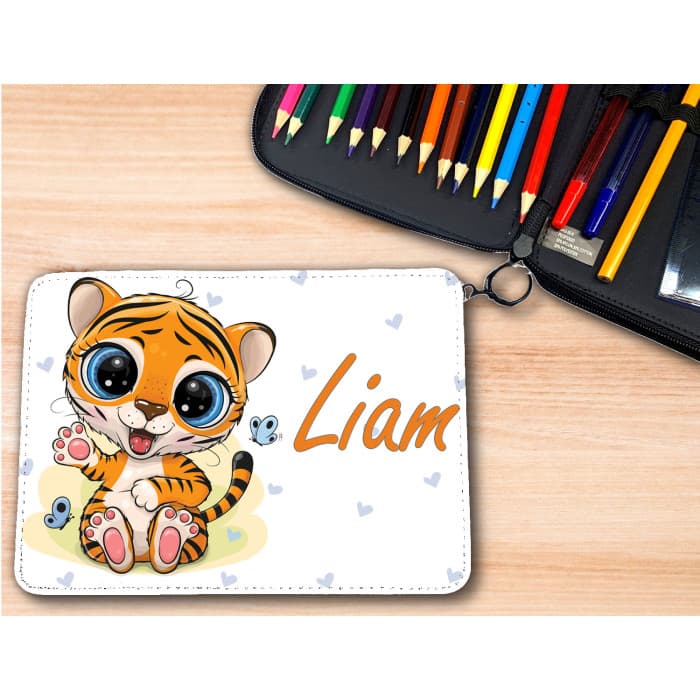 Trousse personnalisable remplie de crayons modèle tigre