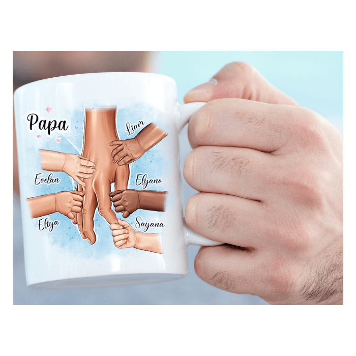 Mug papa personnalisable avec mains enfants