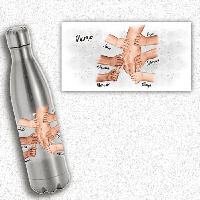 Bouteille isotherme grand-parent personnalisable avec mains