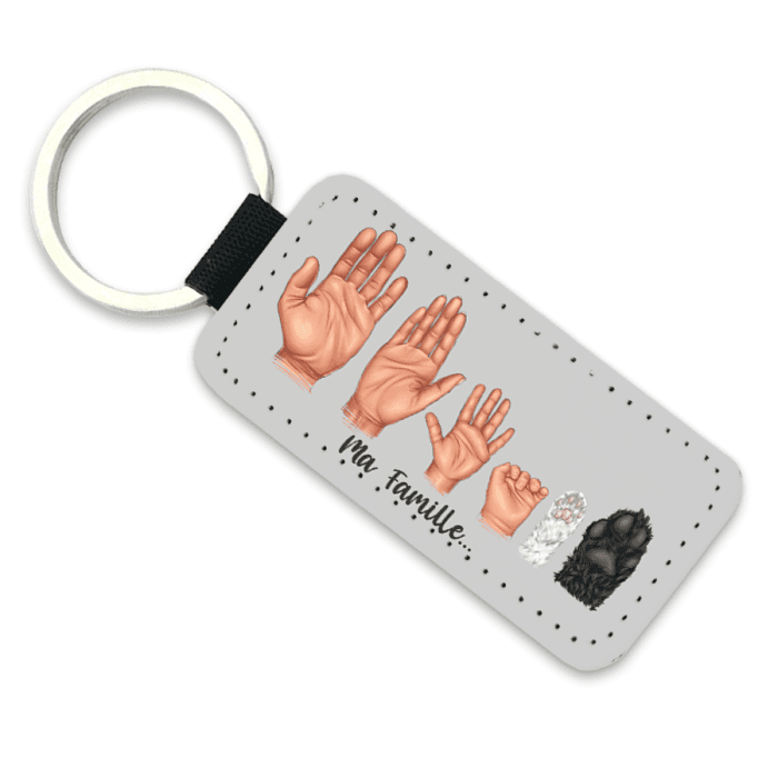 Porte-clé simili cuir mains famille