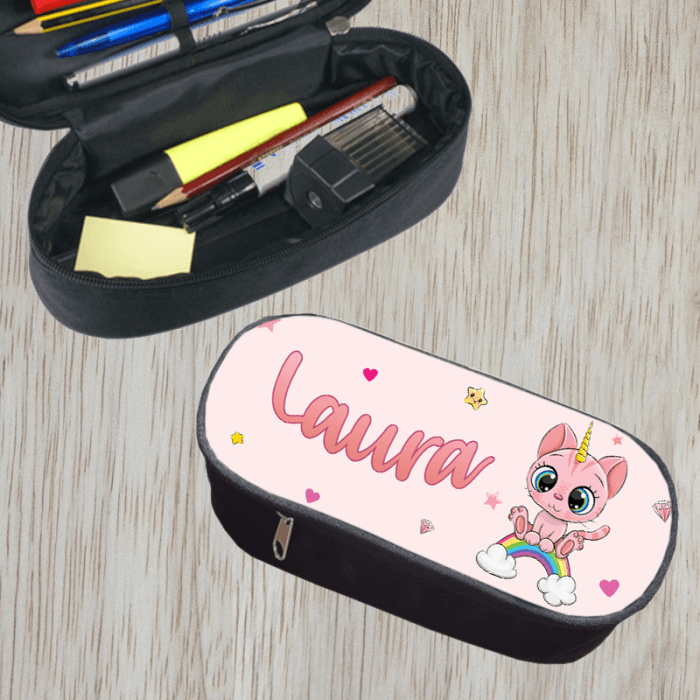 Trousse à crayons personnalisable modèle chaton rose